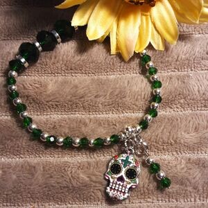 Handmade Sugar Skull Bracelet Green